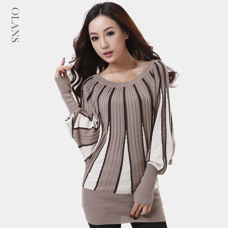 2013 New Spring Pullovers cardigans women's clothing batwing sleeve stripe mock sweater free shipping