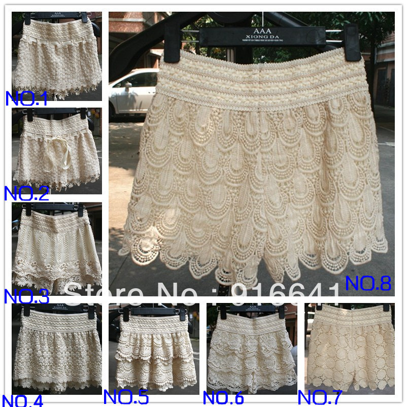 2013 New Spring Sweet Cute Crochet Tiered Lace Hollow out  Shorts Skorts Short Pants Beige /Black