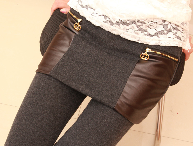 2013 New spring  women High quality patchwork leather faux two piece thickening culottes legging a03035 hot  sale