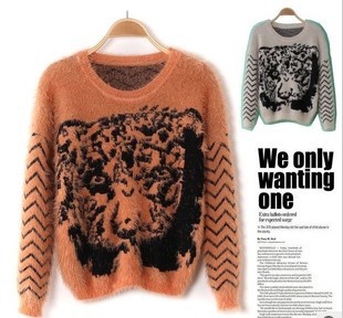 2013 new Spring women Korean fashion Animal Tiger bat printing mohair sleeve head sweater 1986