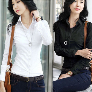 2013 new spring women's lapel black Slim shirt female models long-sleeved business white shirt woman