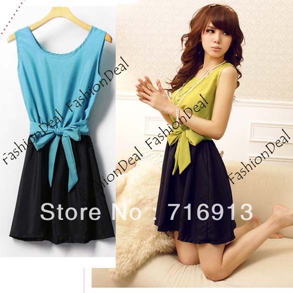 2013 New Spring Women's Stylish Crew Neck Sleeveless Temperament Snow Spins Chiffon Dress Free Shipping 3804