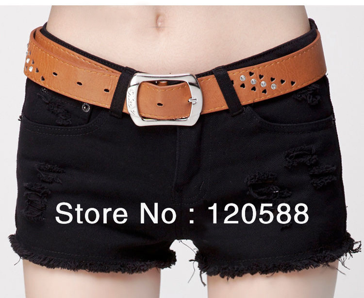 2013 new spring women summer autumn and winter wild hole in white denim shorts shorts code