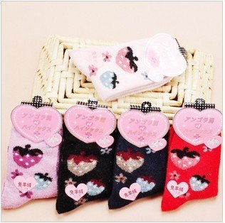 2013 new strawberry rabbit wool warm stockings winter stockings lady's warm upset socks.(10pairs/lot )   Free shipping