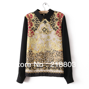 2013 New Style Fashion Free Shipping Women Long Sleeve Geometric Shirt With Zip Back