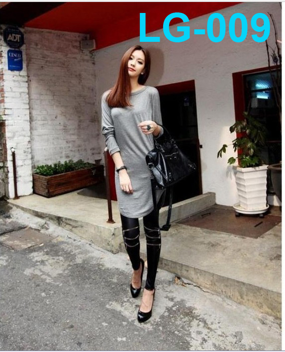 2013 New style FREE SHIPPING Most popular Imitation leather fashion women Knee zipper skinng legging 10pcs/lot wholesale LG-009