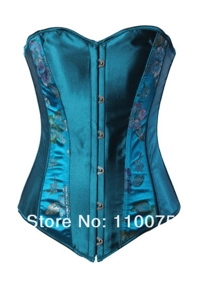 2013 NEW STYLE--Lowest Price--Fashion Blue Satin Steel boned Overbust Gothic Sexy Women lingerie corsets bustiers G-string