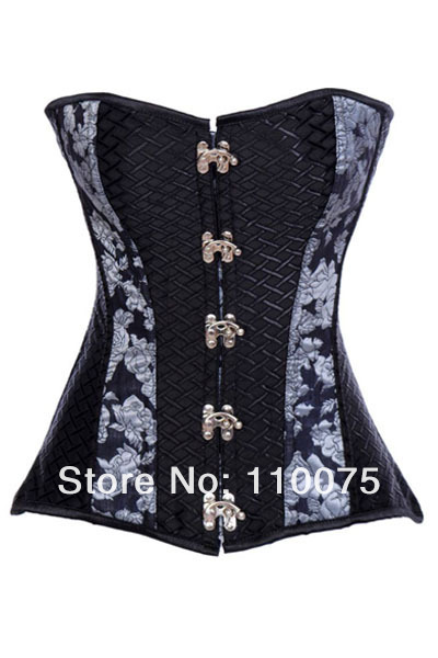 2013 NEW STYLE--Lowest Price--Fashion WOmen Sturdy Clasp Black Steampunk Overbust Corset Bustiers Shapers Metal Button S M L XL