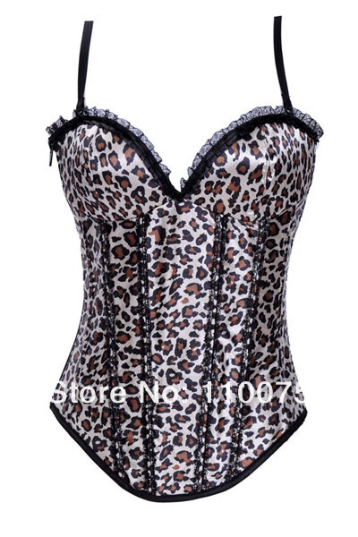 2013 NEW STYLE--Lowest Price--Leopard Burlesque Moulin Rouge Dance Party Costume Straps Corset Bustier G-string Size S M L XL