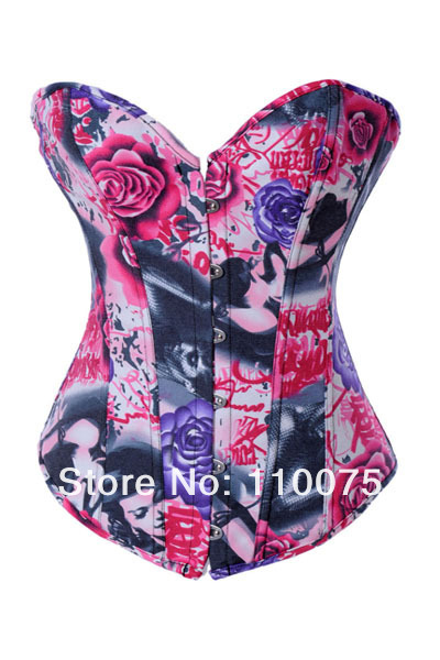 2013 NEW STYLE--Lowest Price--Pretty Women Rose Floral Denim Steel Boned Lace-up Overbust Shapers Corsets Bustiers Sexy Lingerie