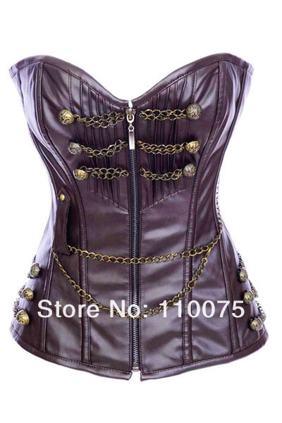 2013 NEW STYLE--Lowest Price--Steel Chain PVC CORSET Goth Purple Shapers Bustier Zip Front Lace-up Back G-string Size S M L XL