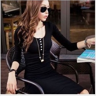 2013 New Style Women's Dress, 91 2013 autumn slim long design low-cut large-neck one-piece dress ,fashion dresses