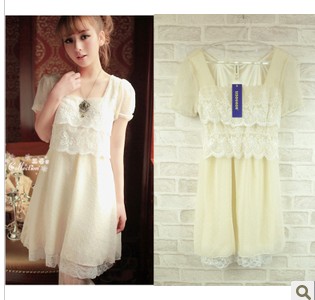 2013 New Style Women's Dress, G dot chiffon lace decoration - short-sleeve dress ,fashion dresses