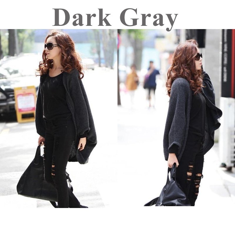 2013 New Stylish Women's Batwing Cape Poncho Cardigan Sweater Knit Tops Shawl Coat Dark Gray ,Free Shipping