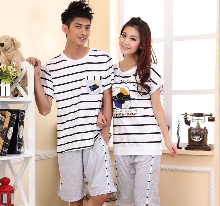 2013 new Summer leisure wear couple pajamas suit summer cotton pajamas female short sleeve man home suit female style