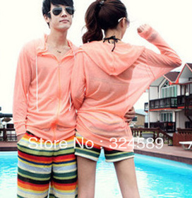 2013 new sunscreen clothing casual clothing code ultra-thin transparent fluorescent long-sleeved hooded couple jacket