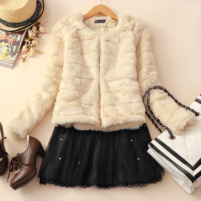 2013 new Thickening ! horizontal stripe long-sleeve o-neck rex rabbit hair wool outerwear short design fur overcoat