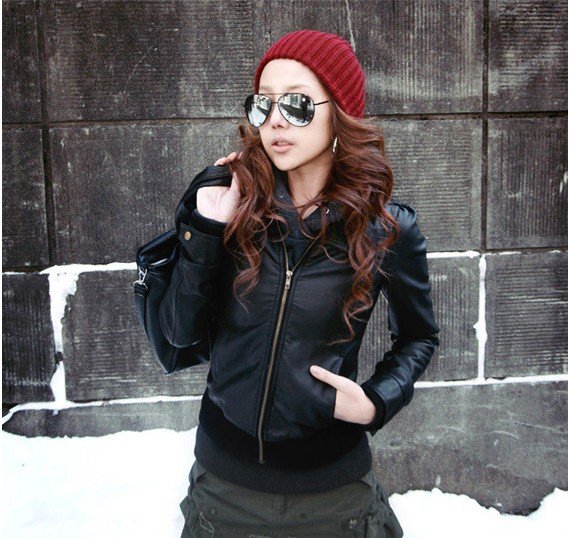 2013 New Top Garde Sexy Women Ladies Slim Soft Leather Short Jacket Outerwear Fashion Rivet Fur Coat Jacket 5 Size Free Shipping