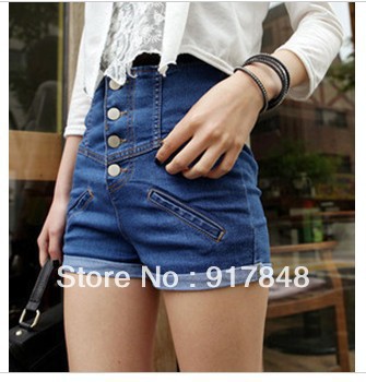 2013 new trend loose unedged frazzle high waist hot shorts   women super fashion retro cool hot denim shorts