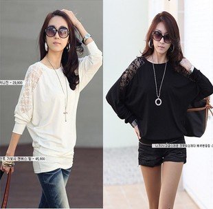 2013 NEW, unique fashion batwing sleeve SEXY lace perspective ladies t shirt