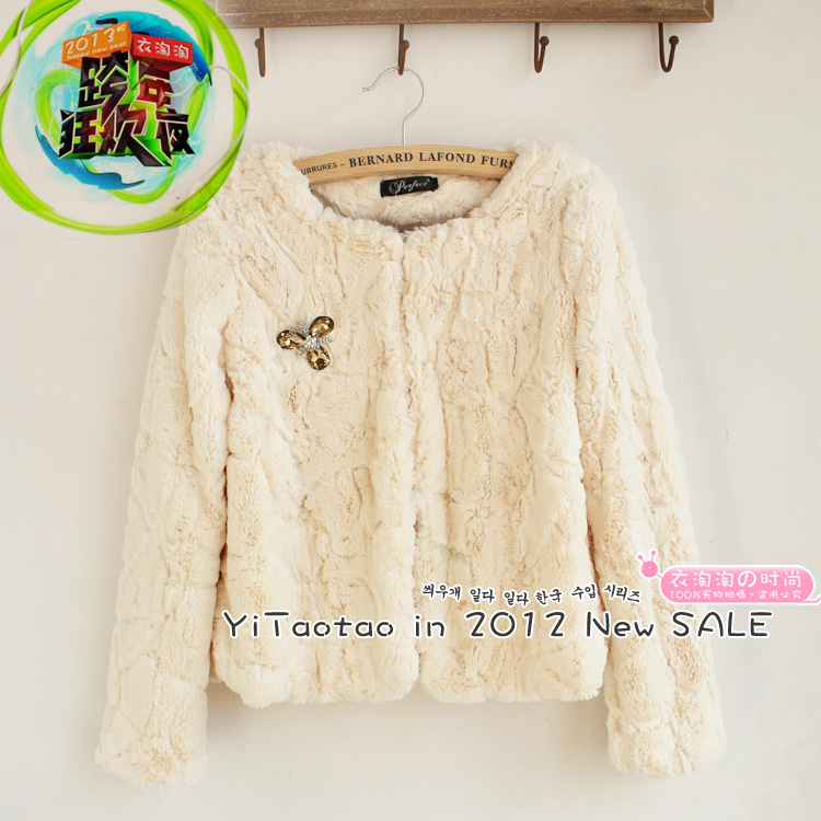 2013 new Vivi autumn and winter long-sleeve short design rex rabbit hair coat faux plush fleece overcoat