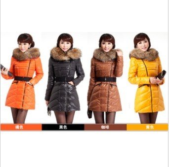 2013 new White duck down jacket for women real fur collar Free Belt  Free shipping