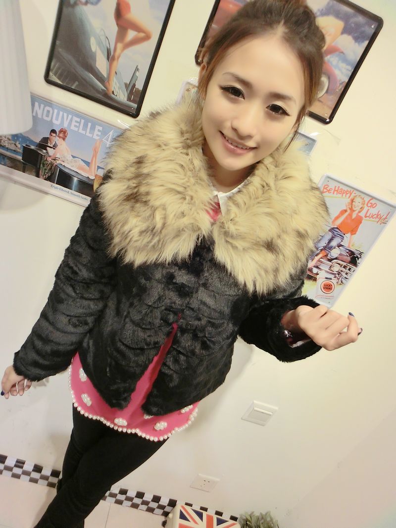 2013 new winter autumn and winter large fur collar woolen outerwear fur short design female thermal