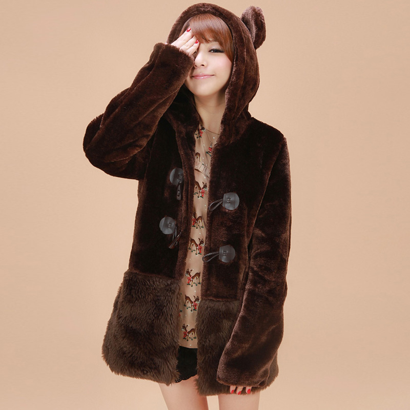 2013 new winter sweet wool domesticated hen with a hood thermal medium-long faux fur coat female