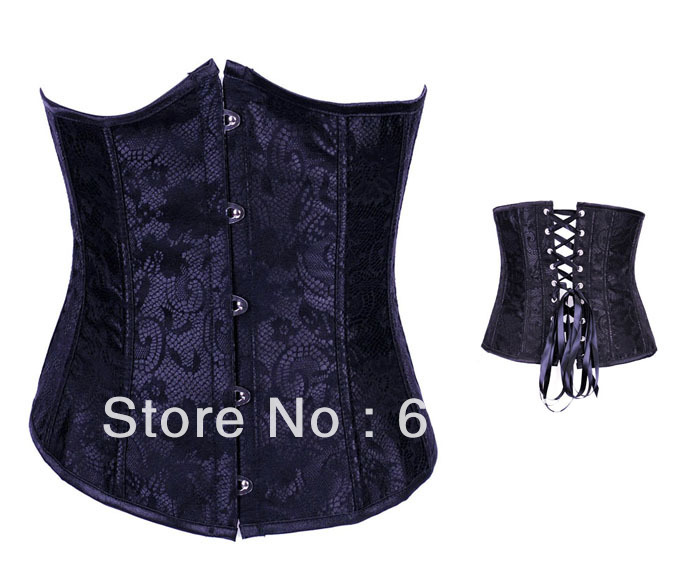 2013 New Women  buster Corset(underbust)  Sexy Lingerie (bustier + g-string) satin  black  0864