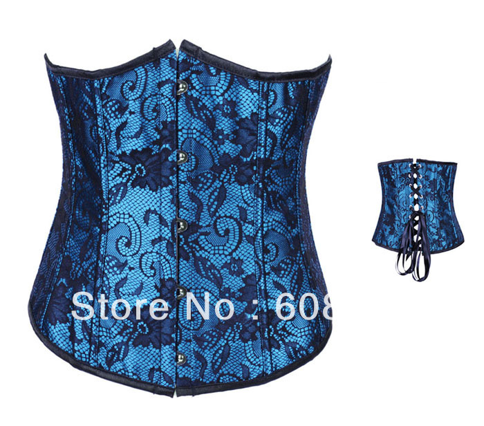 2013 New Women  buster Corset(underbust)  Sexy Lingerie (bustier + g-string) satin  blue  0863