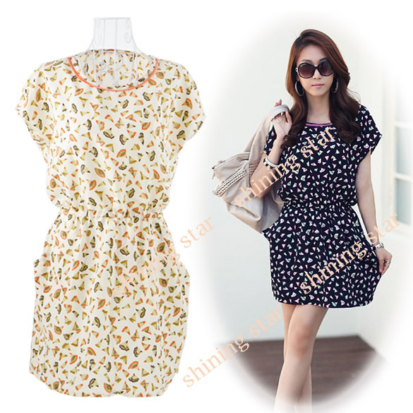 2013 New Women Casual Chiffon Shirt Dress Sleeveless Round Neck Floral  Prints dress 10047