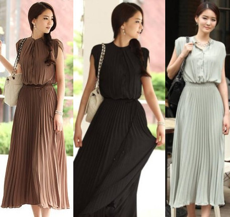 2013 New Women Princess Round Neck Boho Pleated Chiffon Maxi long dress Hot Sell Bohemian Pleated skirt Colors Free Shipping