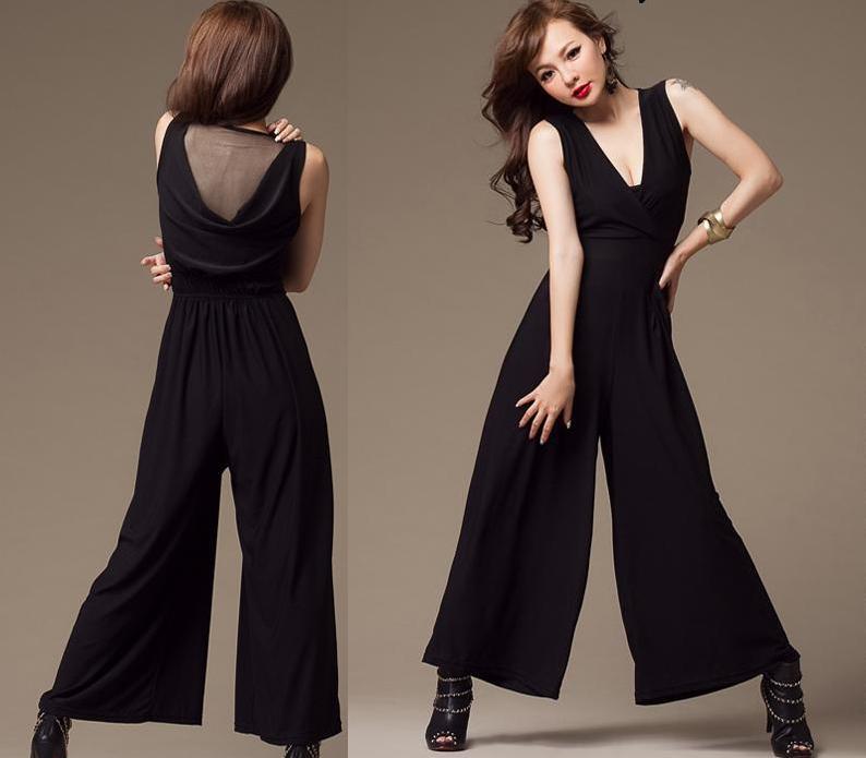 2013 new women's clothing quality pure color jumpsuits white gauze v-neck back jumpsuit leisure fashion personality