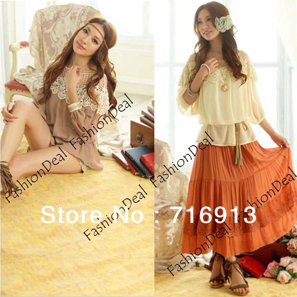 2013 New Women's Ladies Fashion Lovely Hollow Out Lace Collar Chiffon Blouse Tops Free Shipping 11073