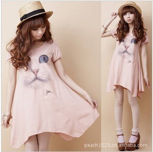 2013 new women's  maternity clothing plus size cartoon cat print one-piece dress free shipping promotion