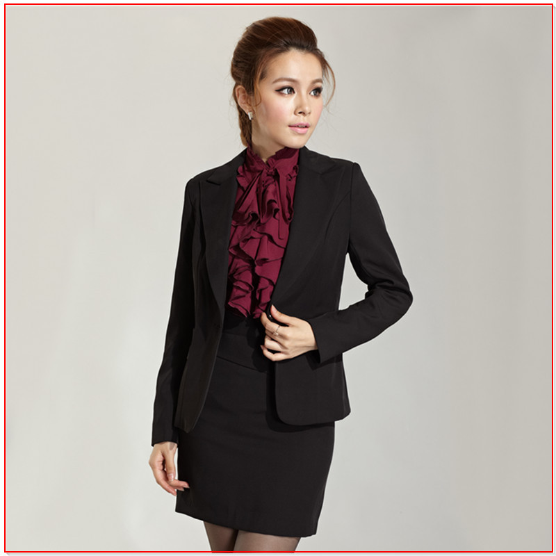 2013 new women's skirt set formal skinny skirt suits long sleeve blazer for ladies black autumn winter free shipping