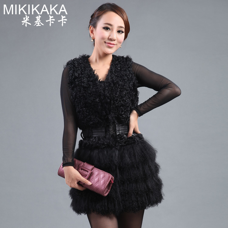 2013 new wool fur vest vest dress cultivating personality fashion high-end elegant long coat special Free shipping