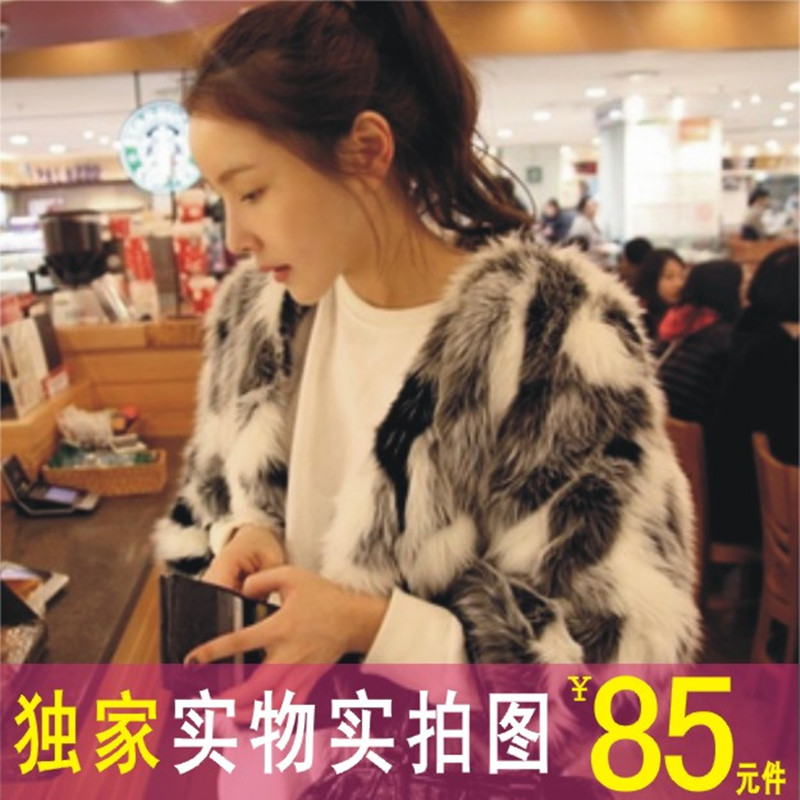 2013 new Xinte fashion ladies black and white mixed color artificial fur short jacket