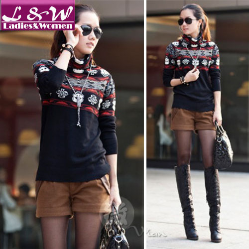 2013 New Year Fashion Women Knitted Embriodery Pullover Long Sleeve Sweater with Skull&Christmas Tree Pattern Warm Winter 11004