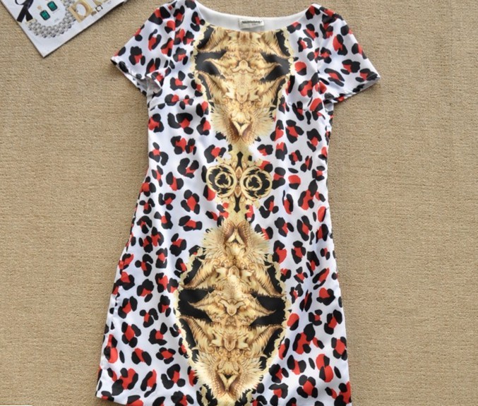 2013 NEWEST Europe style flower summer short sleeve dress, noble slim silk dress, S M L,same as picture show