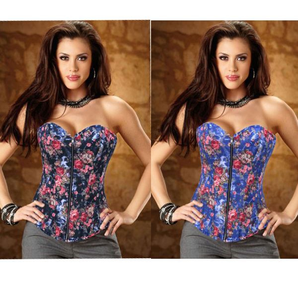 2013 Newest! Fashion body shapers for women,sexy lingerie,floral print overbust corsets,strapless zipper front bustiers