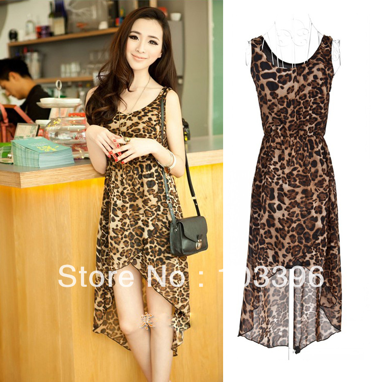 2013 NEWEST fashion women Club  Sexy  Leopard  mini chiffon sleeveless round collar dress  Free shipping K297