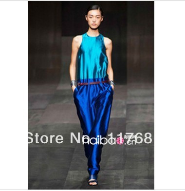 2013 newest fasionable patchwork rompers.lady noble summer silk jumpsuits, S M L free shipping