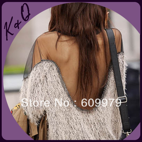 2013 Newest Unique Design Lace Transparent Back Patched Knitted Sweater Sexy and Fashion Style Factory Dropshipping