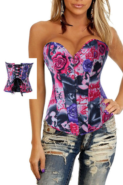 2013 Newest! Vertical Stripes Corset Rose Slim bustiers top Women sexy Plus size Push up Cincher Clubwear 4131