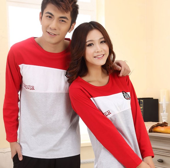 2013 news style spring knitted cotton british fashion round neck full sleeves underware lovers sleepware pajamas sets