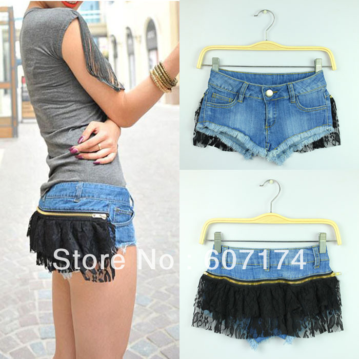 2013 Night Club Personality Ladies Sexy disassembly low-waist Lace Denim Jeans Shorts women's hot shorts Size:S-L #2400