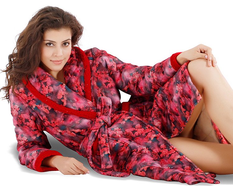 2013 NWT women's lady's cotton inner fleece lined red rose print bathrobe bed homewear lounge robe coat thickening warm belt