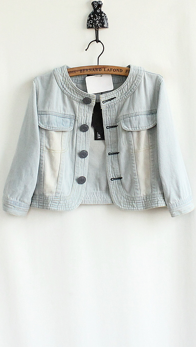 2013 o-neck denim outerwear female half sleeve denim coat short jacket design for women's