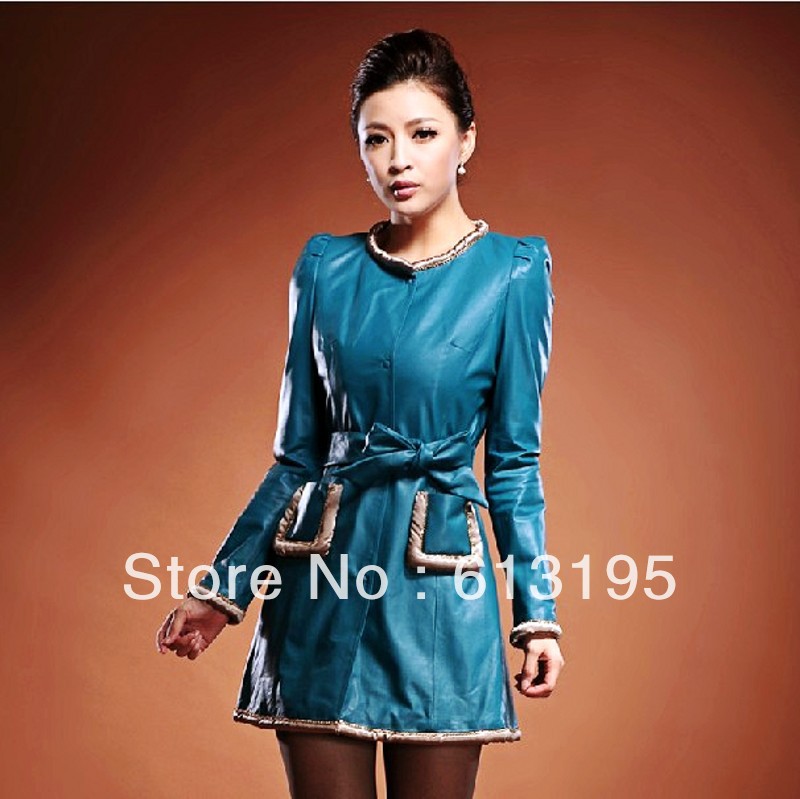 2013 o-neck medium-long slim sheepskin leather clothing nvchen leather coat /ydx181